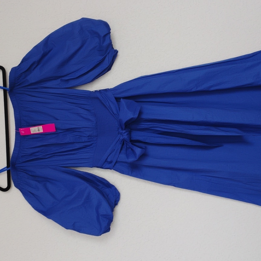 Lilly Pulitzer Nwt Shawnlee Elbow Sleeve Off/Shoulder Cotton Midi Alba Blue